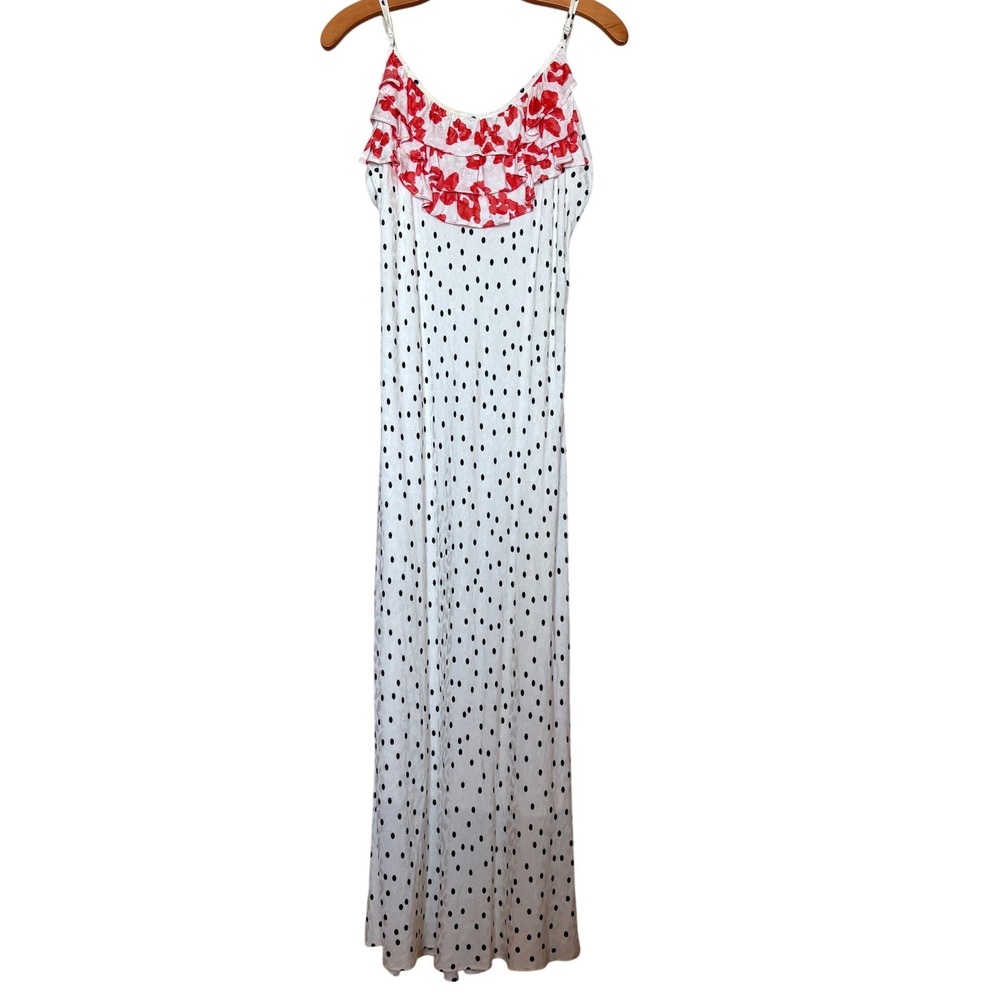 RIXO for Target Polka Dot Floral‎ Ruffle Maxi Slip Tank Dress White Orange SZ XL
